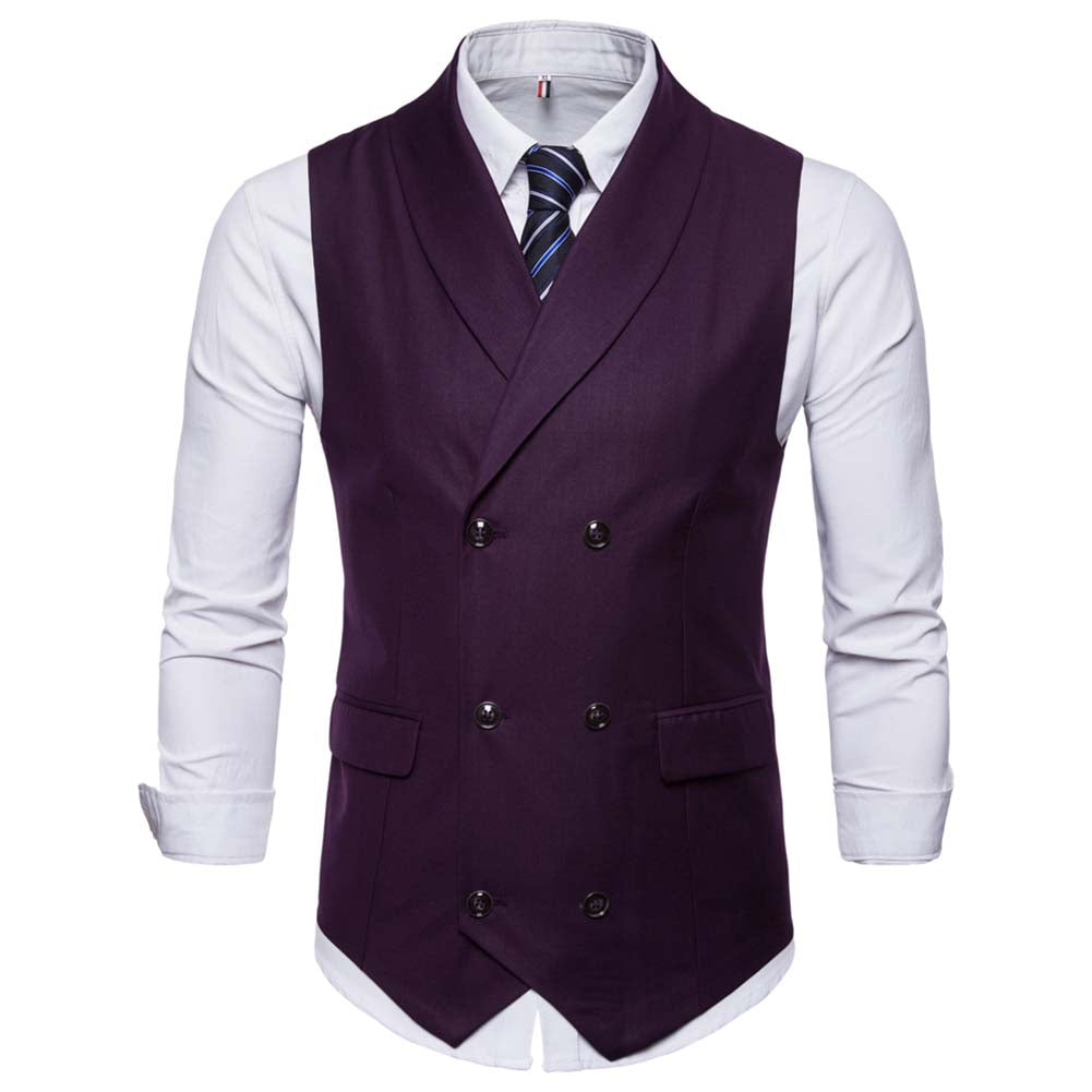 Slim Fit Solid Vest Double Breasted Dark Red