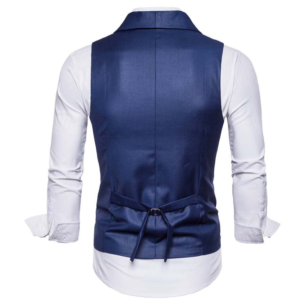 Slim Fit Solid Vest Double Breasted Blue