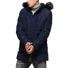 Hood Removable Faux Fur Coat Navy