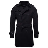 Men's Regular Fit Winter Overcoat Long Wool Coat with Belt