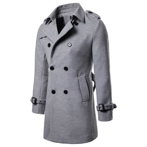 Men's Regular Fit Winter Overcoat Long Wool Coat with Belt