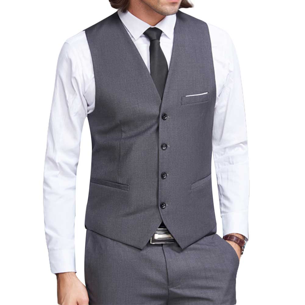 Men's Slim Fit Single Breasted Vest Grey