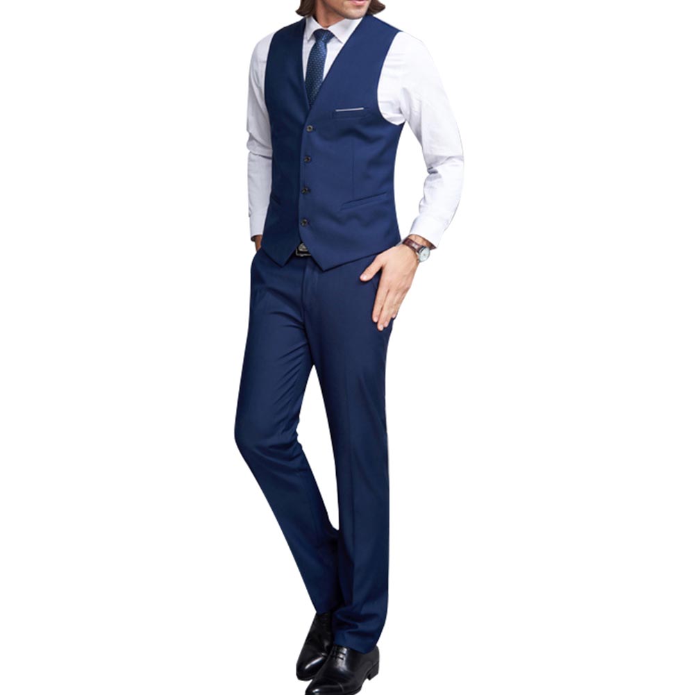 Men's Slim Fit Single Breasted Vest Blue