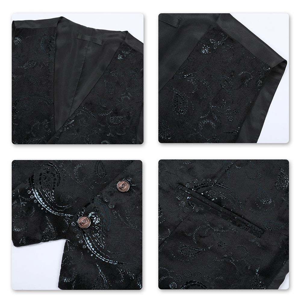Single Breasted Slim Fit Printed Vest Waistcoat Black