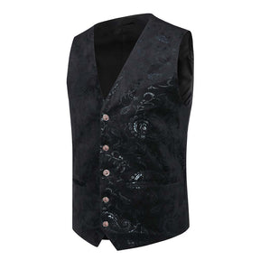 Single Breasted Slim Fit Printed Vest Waistcoat Black