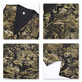 Single Breasted Slim Fit Printed Vest Waistcoat Gold