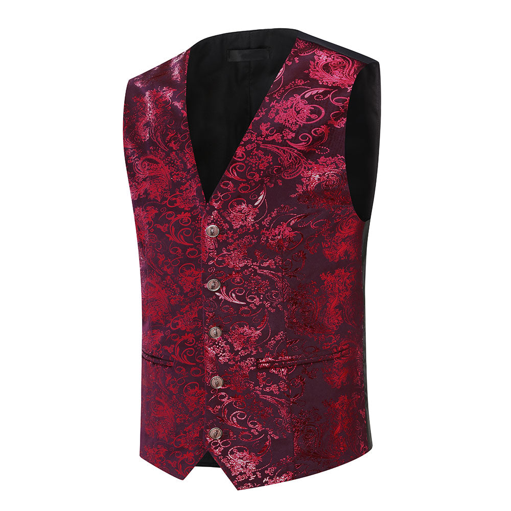 Single Breasted Slim Fit Printed Vest Waistcoat Red