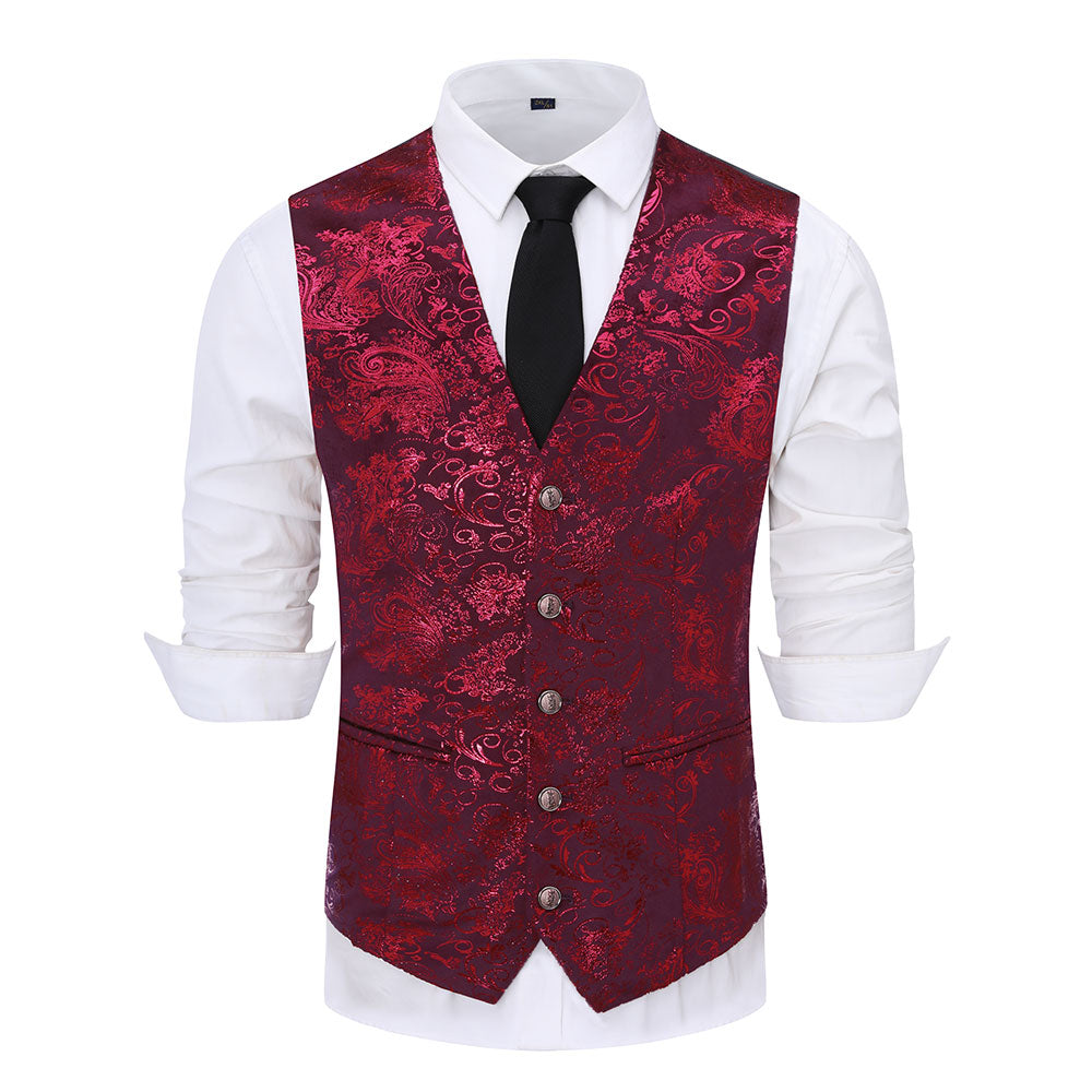 Single Breasted Slim Fit Printed Vest Waistcoat Red