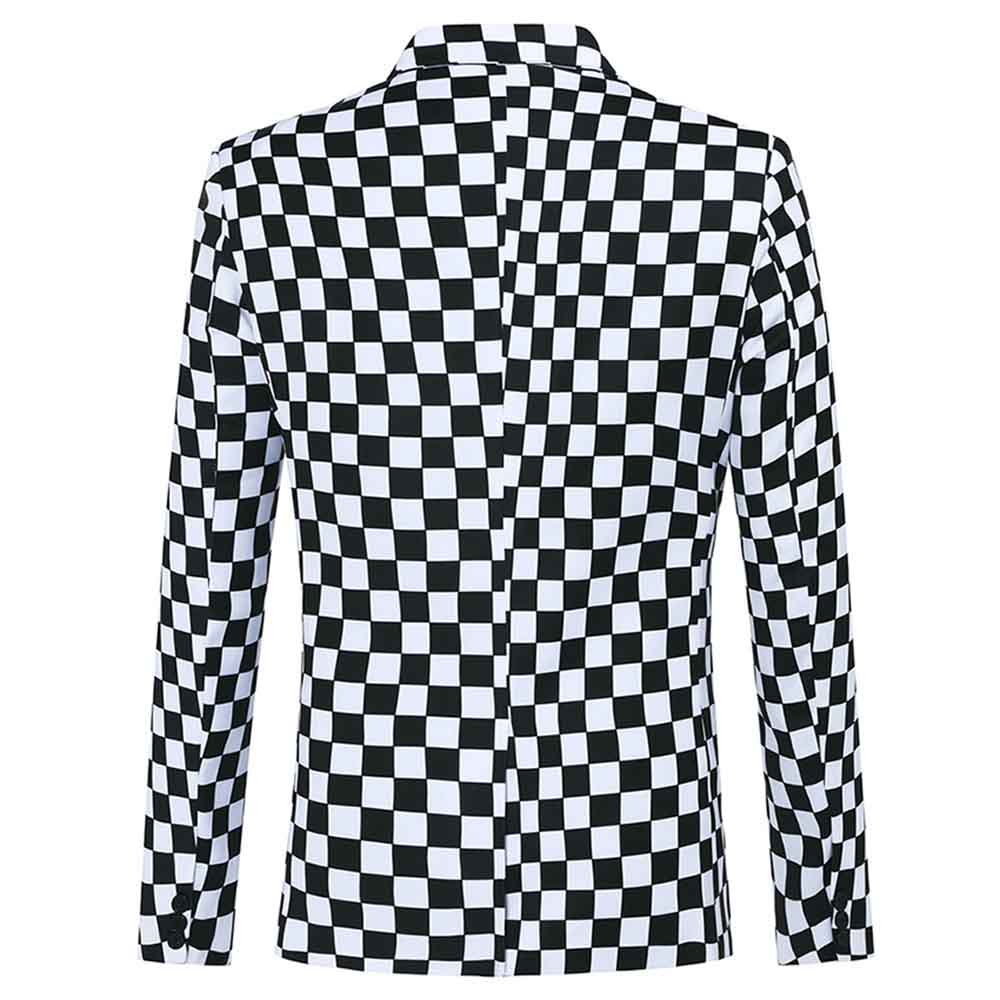 Checkerboard Print Blazer Slim Fit Plaid Blazer