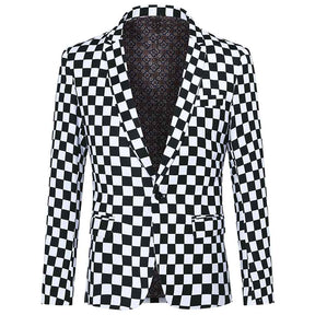 Checkerboard Print Blazer Slim Fit Plaid Blazer