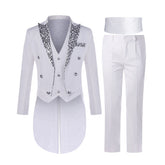 Mens Tailcoat 5 Piece Dress Suit Slim Fit Swallowtail jacket White