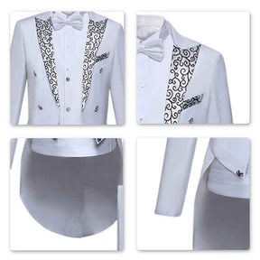 Mens Tailcoat 5 Piece Dress Suit Slim Fit Swallowtail jacket White