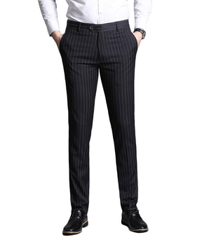 Men's Stripe Casual Slim Fit Pants Dress Pants Black