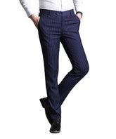 Men's Stripe Casual Slim Fit Pants Dress Pants Navy