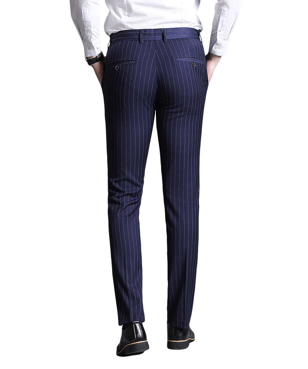 Men's Stripe Casual Slim Fit Pants Dress Pants Navy