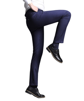 Men's Stripe Casual Slim Fit Pants Dress Pants Navy