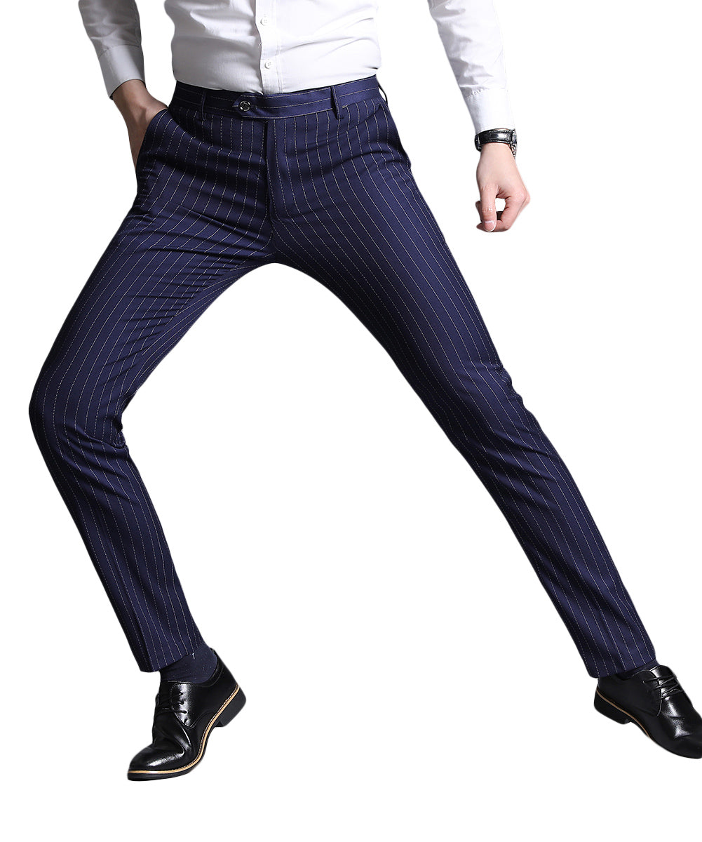 Men's Stripe Casual Slim Fit Pants Dress Pants Blue