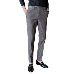 Men's Stripe Pants Casual Slim Fit Trousers Dress Pants
