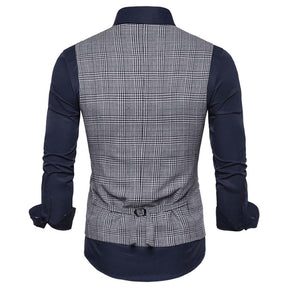 Plaid Single Breasted Vest Grey