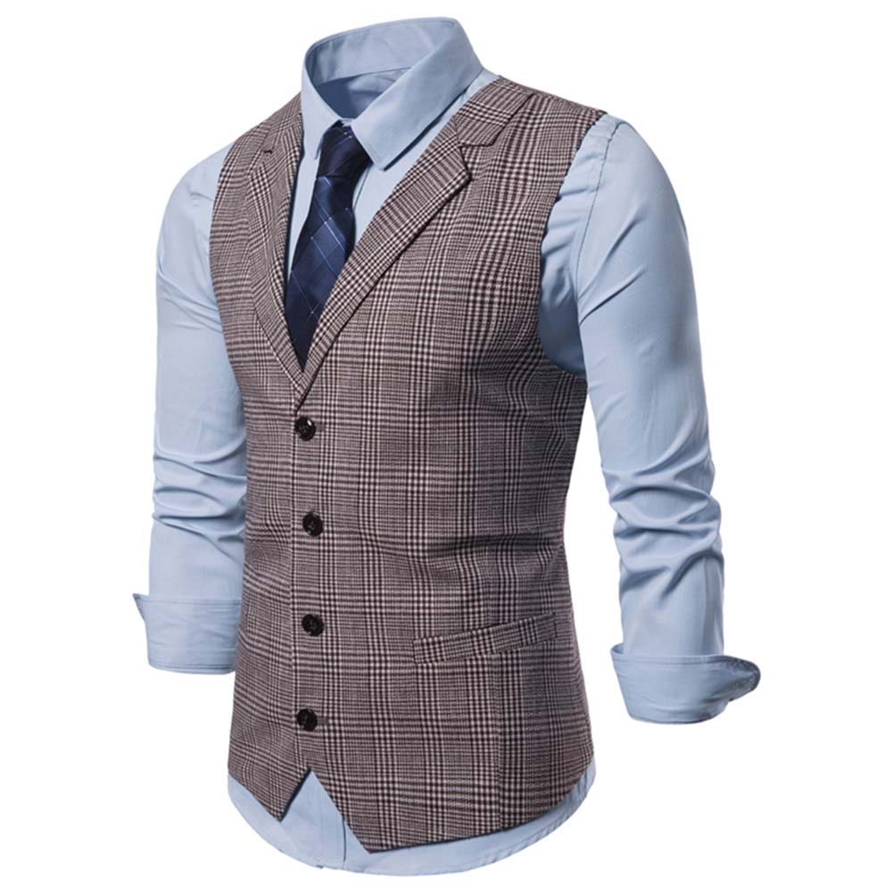 Plaid Single Breasted Vest Brown