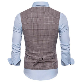Plaid Single Breasted Vest Brown