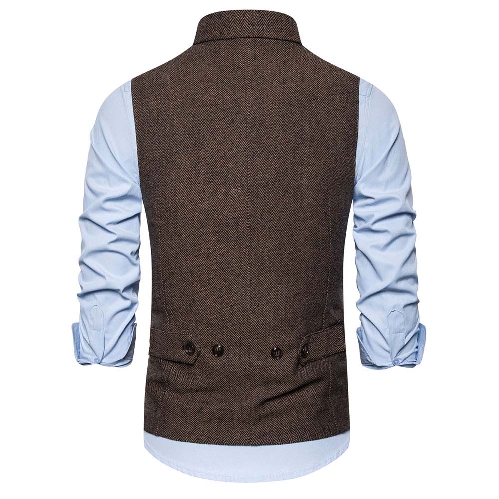 Slim Fit Casual Double Breasted Vest Brown