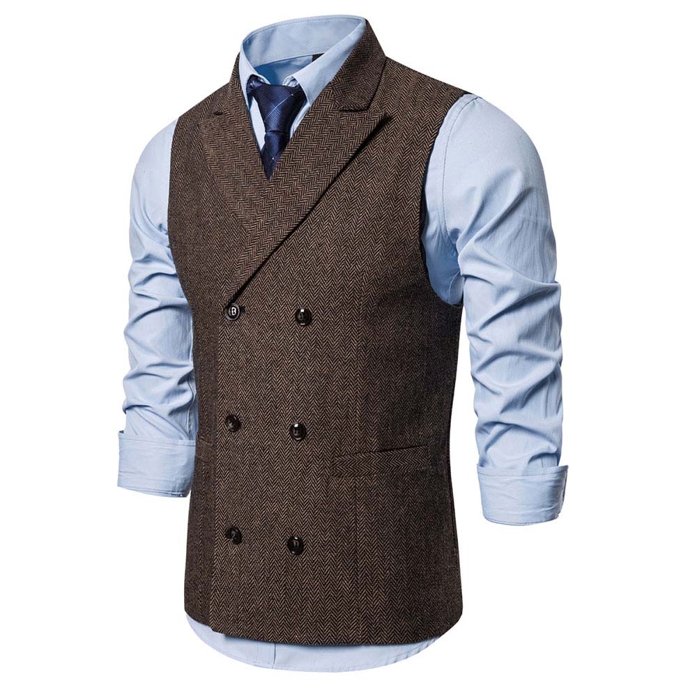 Slim Fit Casual Double Breasted Vest Brown