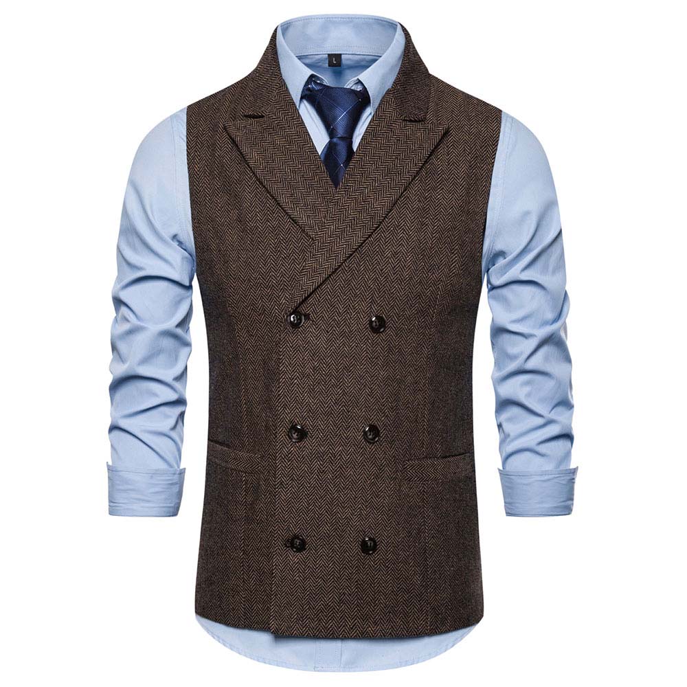 Slim Fit Casual Double Breasted Vest Brown
