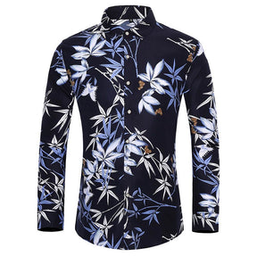 Men's Regular Fit Printed Casual Shirt Floral Shirts Navy