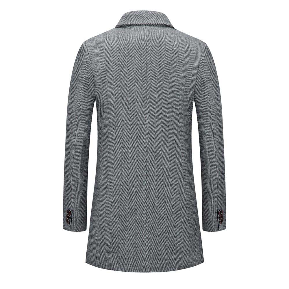 Men's Wool Coats Slim Fit Padded Winter Trench Overcoat Grey