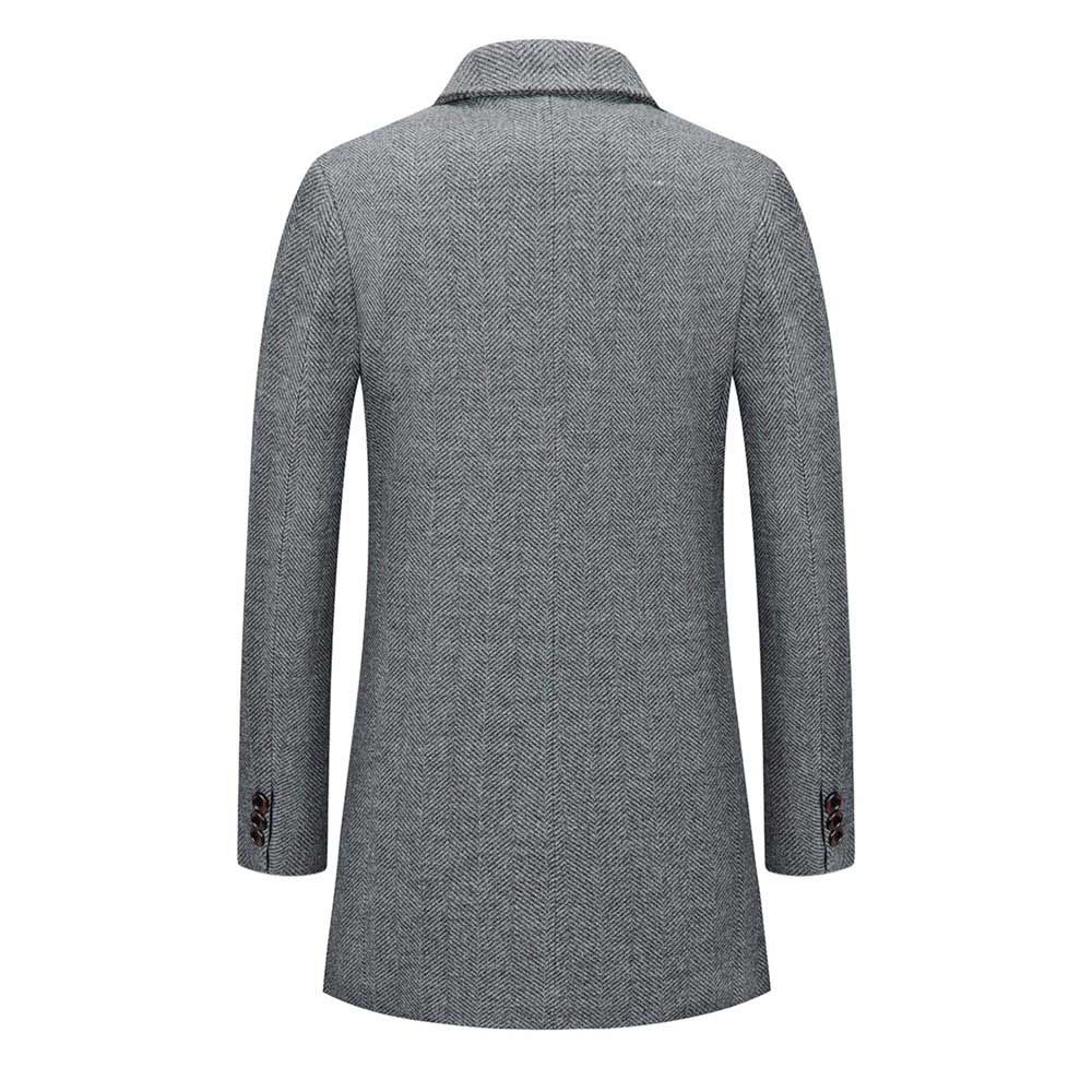 Men's Wool Coats Slim Fit Padded Winter Trench Overcoat Grey