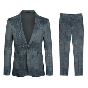 Plaid Stripe Suit Slim Fit 2-Piece Casual Suit