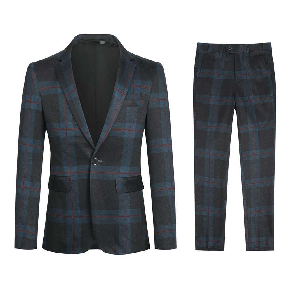 Multi-color Plaid Stripe Suit Slim Fit 2-Piece Casual Suit