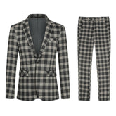 Multi-color Plaid Stripe Suit Slim Fit 2-Piece Casual Suit