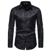 Men's Slim Fit Rose Printed Fashion Casual Shirt Black