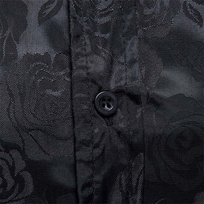 Men's Slim Fit Rose Printed Fashion Casual Shirt Black