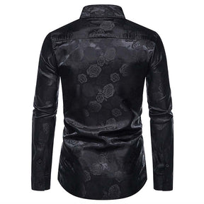 Men's Slim Fit Rose Printed Fashion Casual Shirt Black