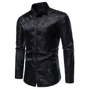 Men's Slim Fit Rose Printed Fashion Casual Shirt Black