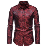 Men's Slim Fit Rose Printed Fashion Casual Shirt Red