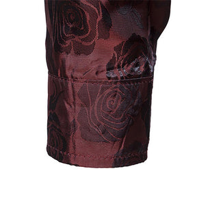 Men's Slim Fit Rose Printed Fashion Casual Shirt Red