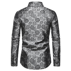 Men's Slim Fit Rose Printed Fashion Casual Shirt Grey