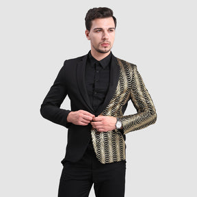 Black Slim Fit Half-Sequin Blazer