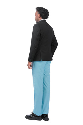 Men's 3-Piece Fashion One Button Color-Blocking Suit Light Blue