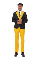 Men's 3-Piece Fashion One Button Color-Blocking Suit Yellow