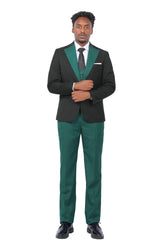 Men's 3-Piece Fashion One Button Color-Blocking Suit Dark Green