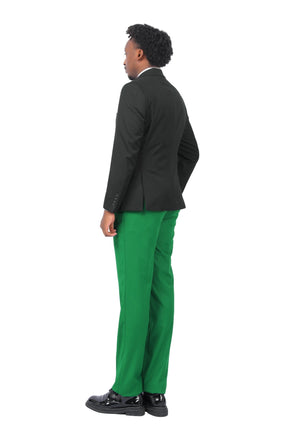Men's 3-Piece Fashion One Button Color-Blocking Suit Green