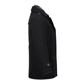 Slim Fit Casual Soild Black Overcoat With Removable Scarf