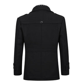Slim Fit Casual Soild Black Overcoat With Removable Scarf