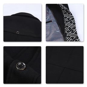 Slim Fit Casual Soild Black Overcoat With Removable Scarf