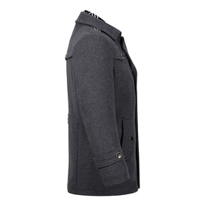 Slim Fit Casual Soild Grey Overcoat With Removable Scarf